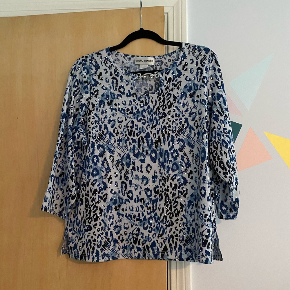 Blue and White Leopard Print Shirt